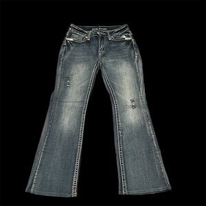 Jack & Doyle blue distressed denim bootcut jeans